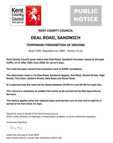 Deal Road, Sadwich Closure